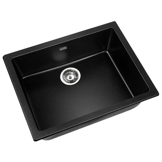 Cefito Stone Kitchen Sink 610X470MM Granite Under/Topmount Basin Bowl Laundry Black - TRENDZ