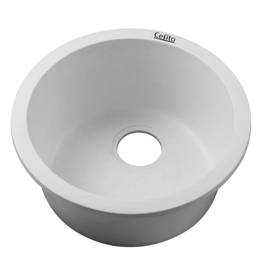 Cefito Stone Kitchen Sink Round 430MM Granite Under/Topmount Basin Bowl Laundry White - TRENDZ
