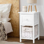 Artiss Bedside Table 1 Drawer with Basket Rustic White X2 - TRENDZ