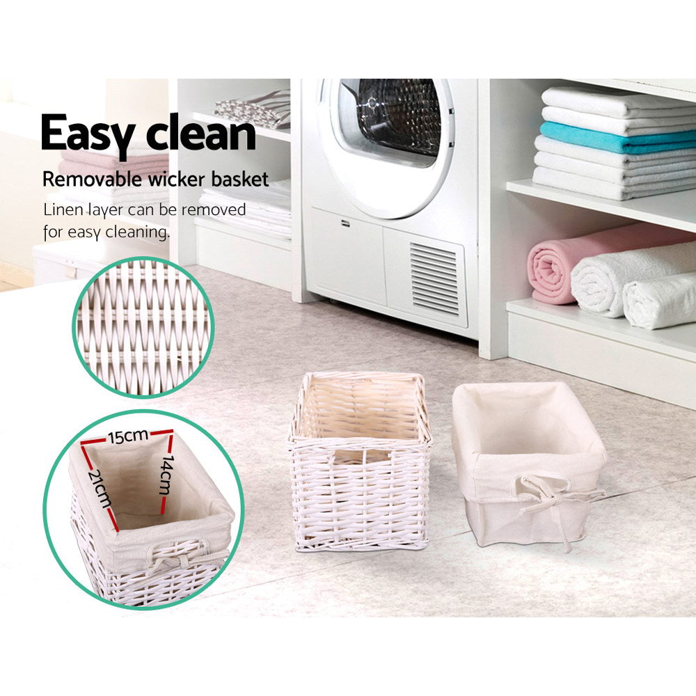 Artiss Bedside Table 1 Drawer with Basket Rustic White X2 - TRENDZ