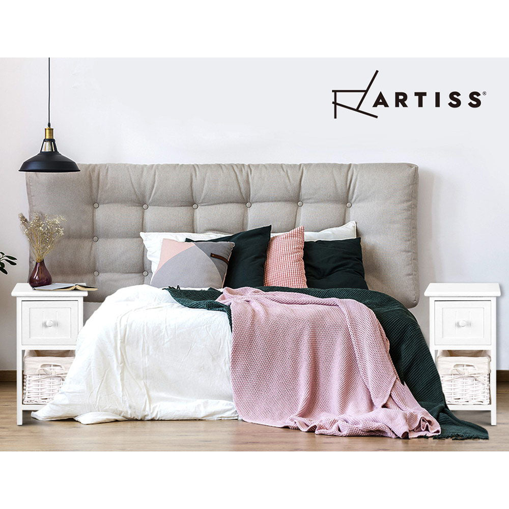 Artiss Bedside Table 1 Drawer with Basket Rustic White X2 - TRENDZ