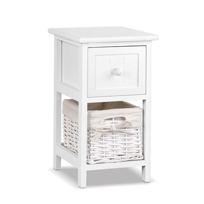 Artiss Bedside Table 1 Drawer with Basket Rustic White X2 - TRENDZ