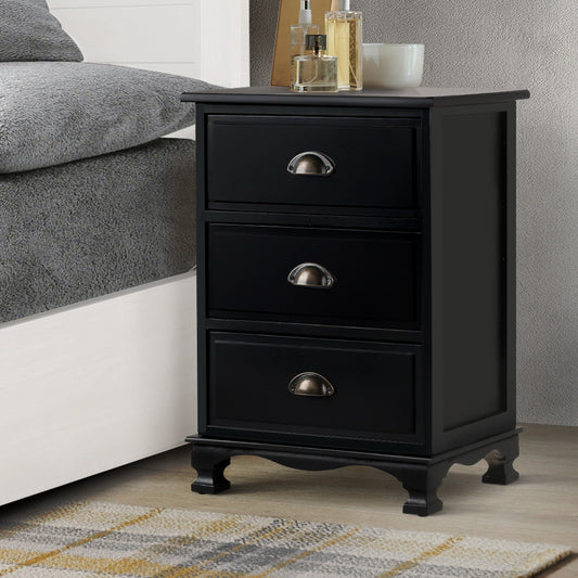 Artiss Bedside Table 3 Drawers Vintage - THYME Black - TRENDZ