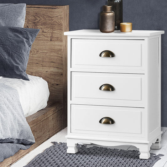 Artiss Bedside Table 3 Drawers Vintage - THYME White - TRENDZ
