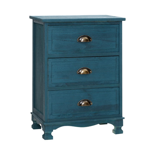 Artiss Bedside Table 3 Drawers Vintage - THYME Blue - TRENDZ