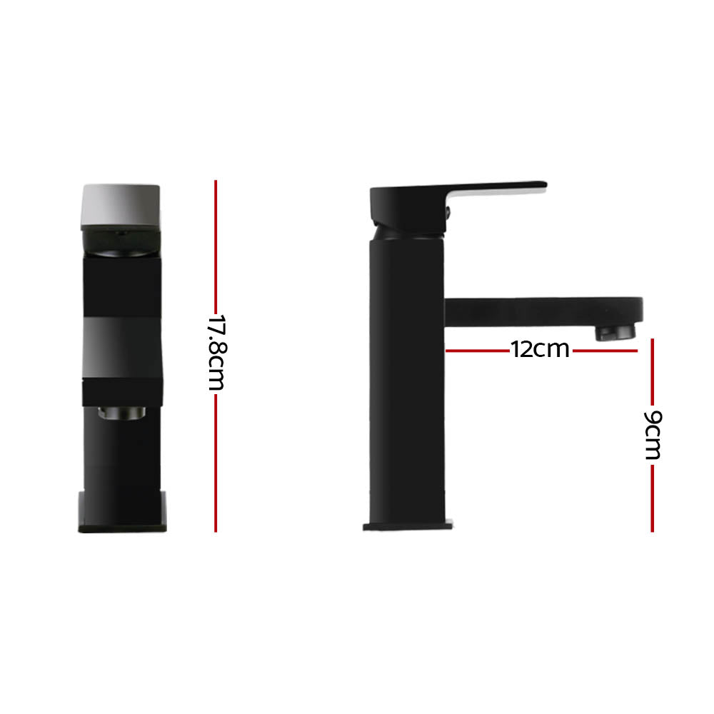 Cefito Bathroom Basin Mixer Tap Square Faucet Vanity Laundry Black - TRENDZ
