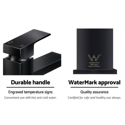 Cefito Bathroom Basin Mixer Tap Square Faucet Vanity Laundry Black - TRENDZ