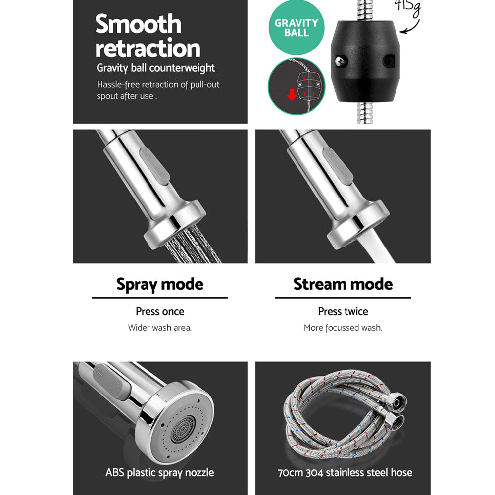 Cefito Kitchen Mixer Tap Pull Down 2 Modes Sink Faucet Basin Laundry Chrome - TRENDZ