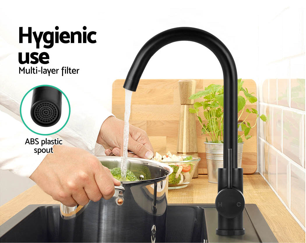 Cefito Kitchen Mixer Tap Mixer Round Sink Faucet Basin Laundry Black - TRENDZ