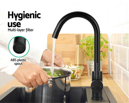 Cefito Kitchen Mixer Tap Mixer Round Sink Faucet Basin Laundry Black - TRENDZ
