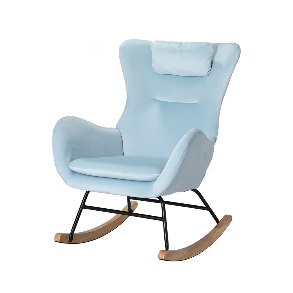 Artiss Rocking Chair Armchair Pillow Velvet Blue - TRENDZ