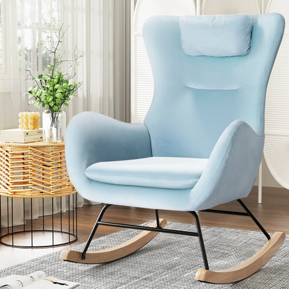 Artiss Rocking Chair Armchair Pillow Velvet Blue - TRENDZ