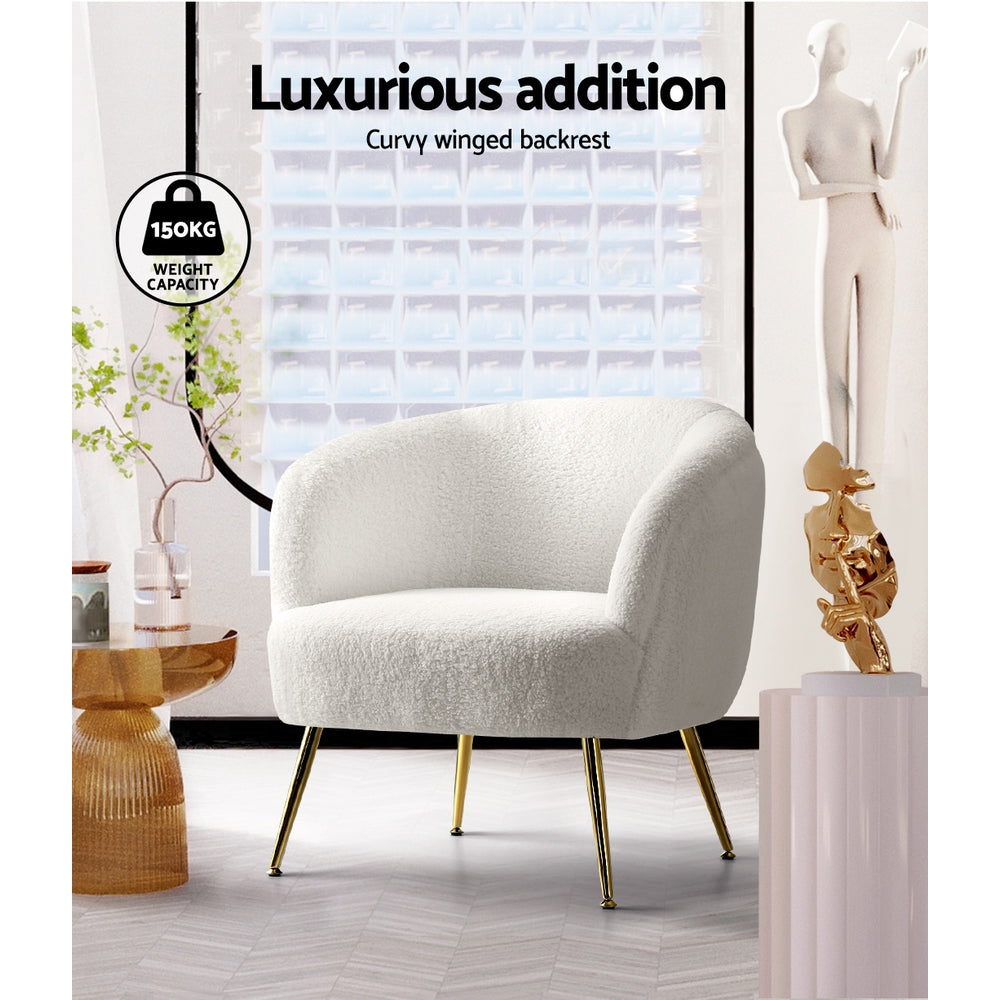 Artiss Armchair Lounge Chair Accent Chairs Armchairs Sherpa Boucle Sofa White - TRENDZ