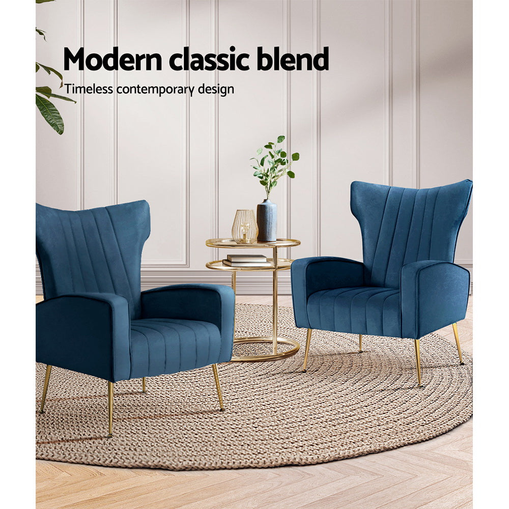Artiss Armchair Navy Velvet Kate - TRENDZ