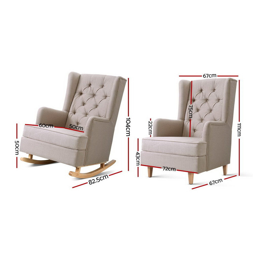 Artiss Rocking Chair Armchair Linen Fabric Beige Gaia - TRENDZ