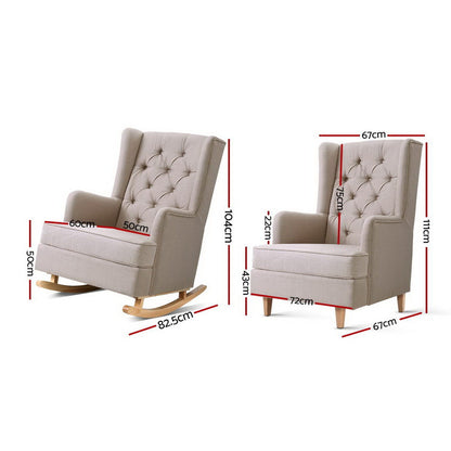 Artiss Rocking Chair Armchair Linen Fabric Beige Gaia - TRENDZ