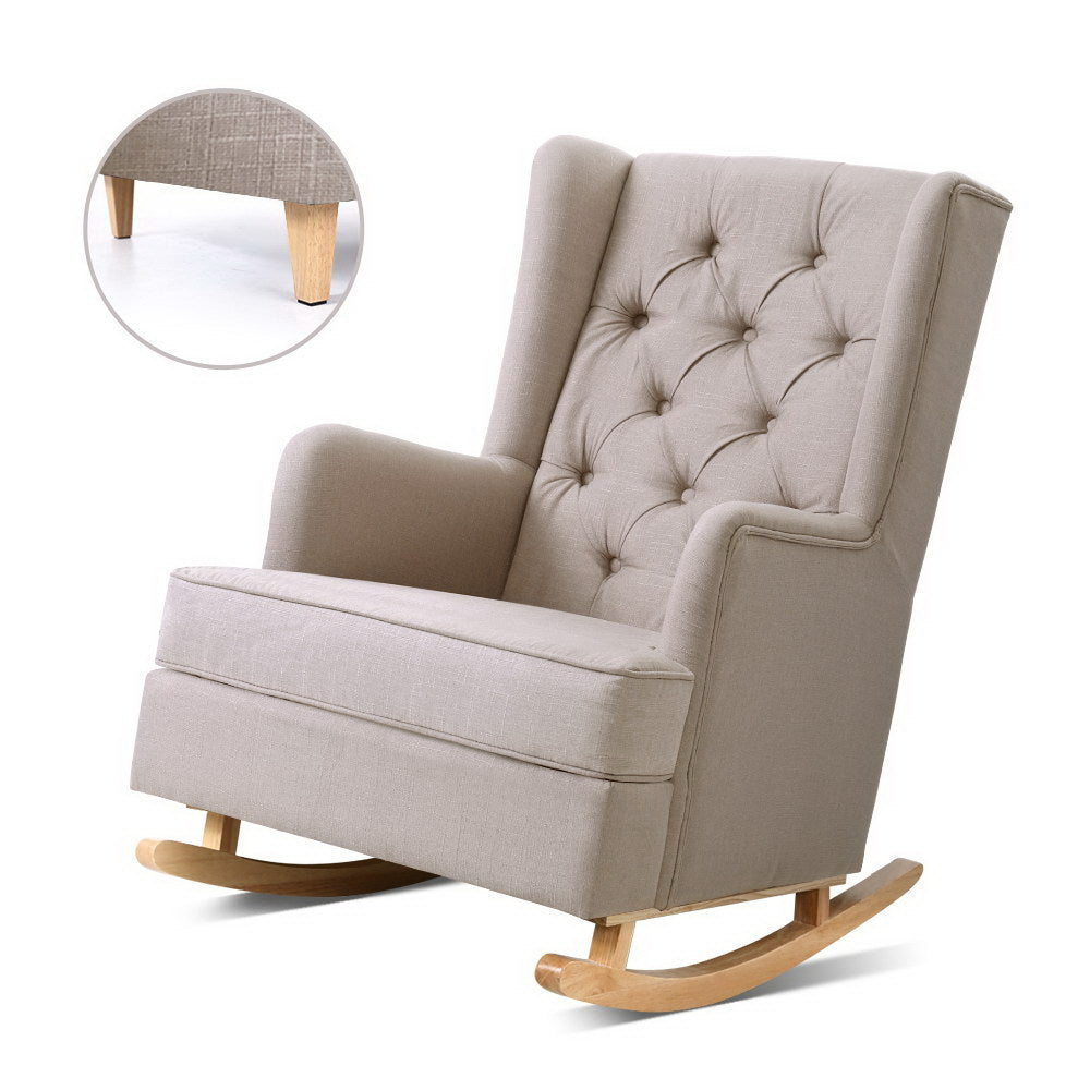 Artiss Rocking Chair Armchair Linen Fabric Beige Gaia - TRENDZ