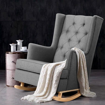 Artiss Rocking Chair Armchair Linen Fabric Grey Gaia - TRENDZ