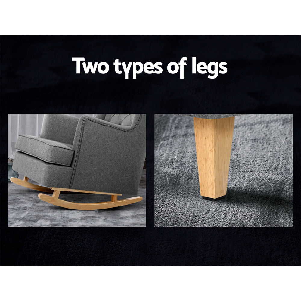 Artiss Rocking Chair Armchair Linen Fabric Grey Gaia - TRENDZ