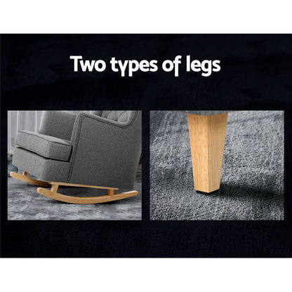 Artiss Rocking Chair Armchair Linen Fabric Grey Gaia - TRENDZ