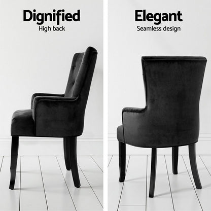 2x Artiss Dining Chairs Velvet French Provincial Armchair Black