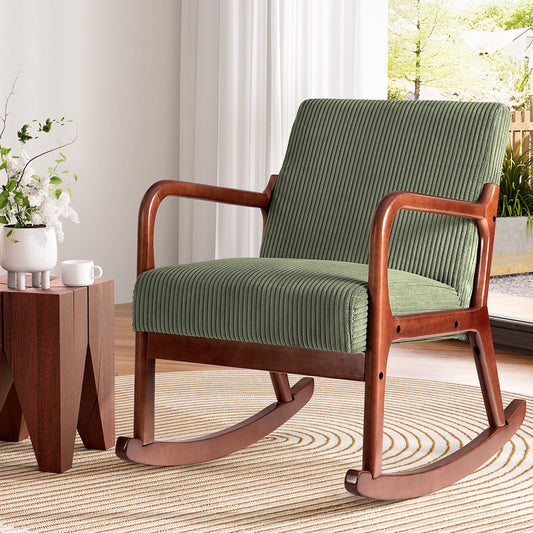 Artiss Rocking Armchair Nursing Chair Corduroy Green - TRENDZ
