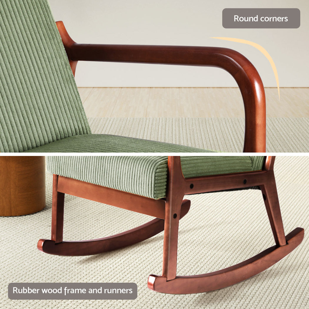 Artiss Rocking Armchair Nursing Chair Corduroy Green - TRENDZ