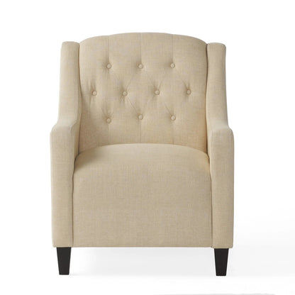 Canberra Tufted Chair & Ottoman Set – Beige Linen with Espresso Legs