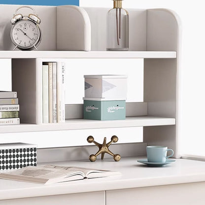 Ave Solid Wood Study Desk with Shelf and Drawers/Bookcase/Rubberwood/White