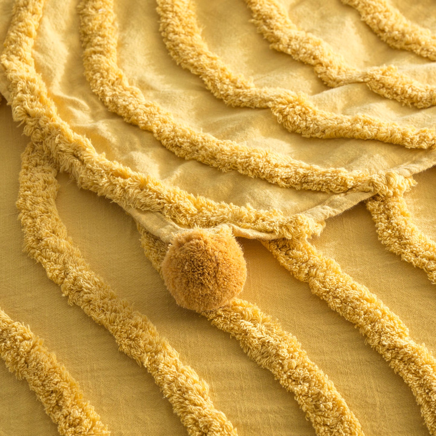 Wave Cotton Chenille Vintage Washed Tufted Mustard Throw by Renee Taylor - TRENDZ
