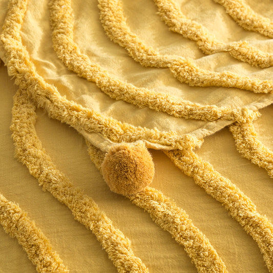 Wave Cotton Chenille Vintage Washed Tufted Mustard Throw by Renee Taylor - TRENDZ