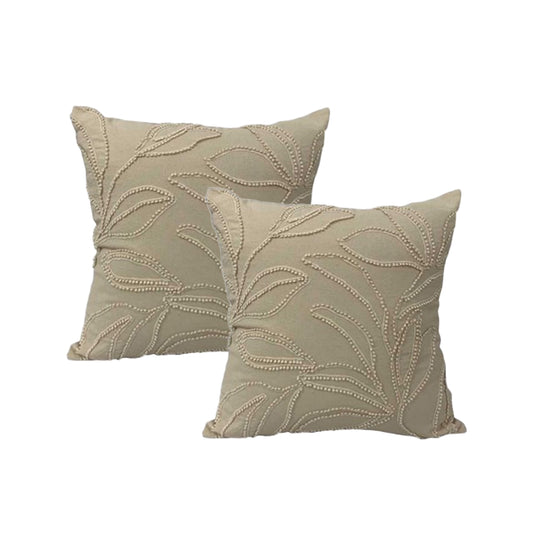 Riviera Natural Twin Pack Cotton Embroidered Cushion Polyester Filled by Cloud Linen - TRENDZ