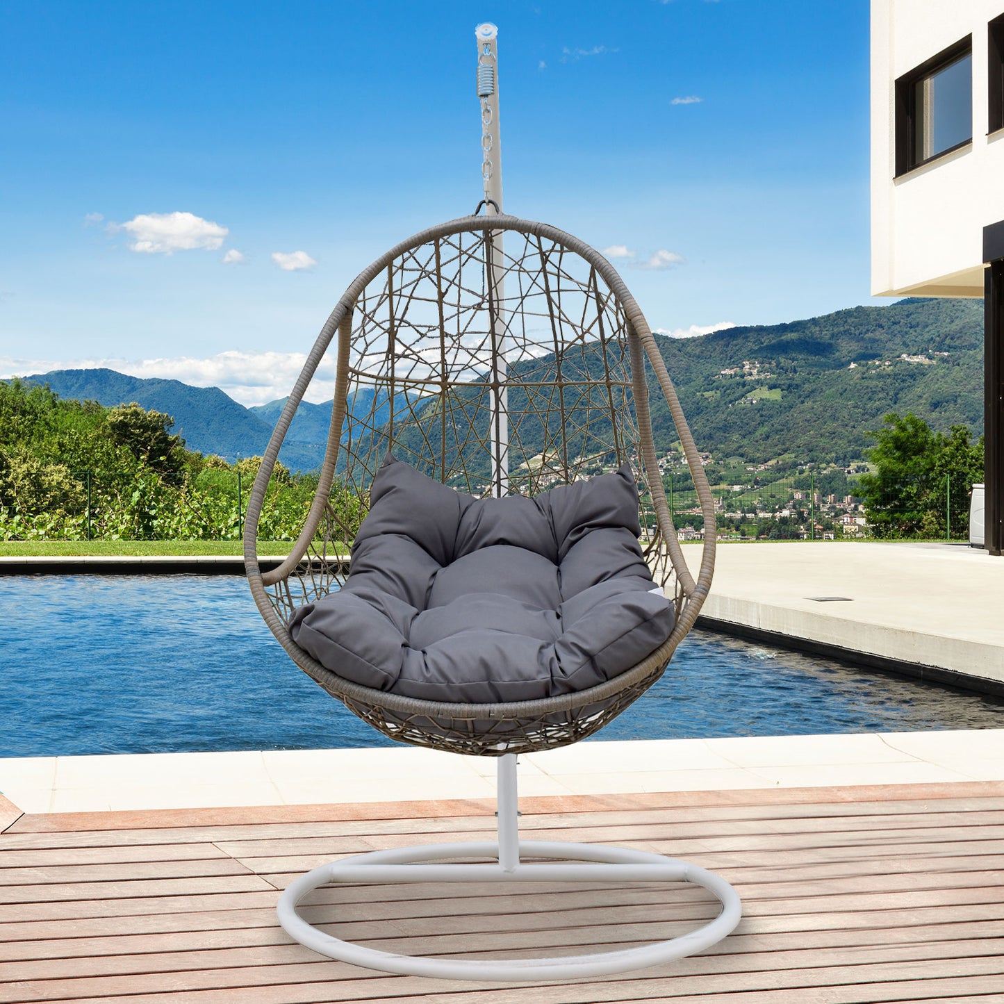 Arcadia Furniture Rocking Egg Chair Swing Lounge Hammock Pod Wicker Curved - Oatmeal and Grey - TRENDZ