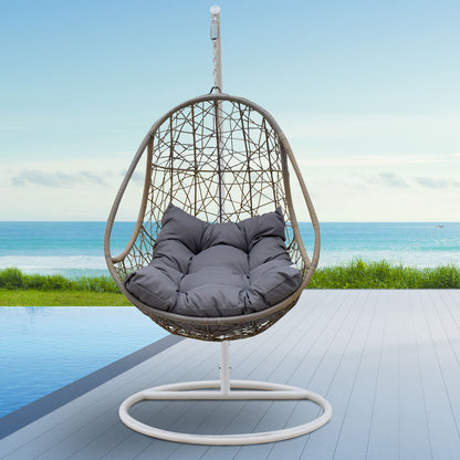 Arcadia Furniture Rocking Egg Chair Swing Lounge Hammock Pod Wicker Curved - Oatmeal and Grey - TRENDZ