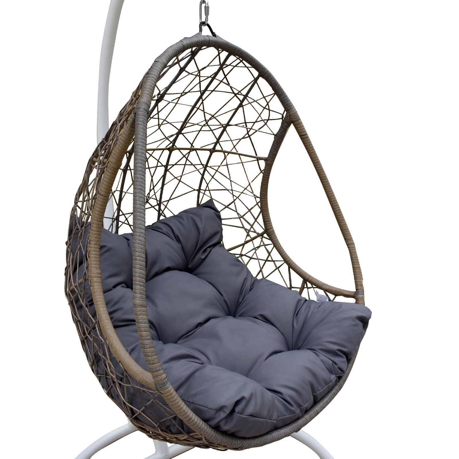 Arcadia Furniture Rocking Egg Chair Swing Lounge Hammock Pod Wicker Curved - Oatmeal and Grey - TRENDZ