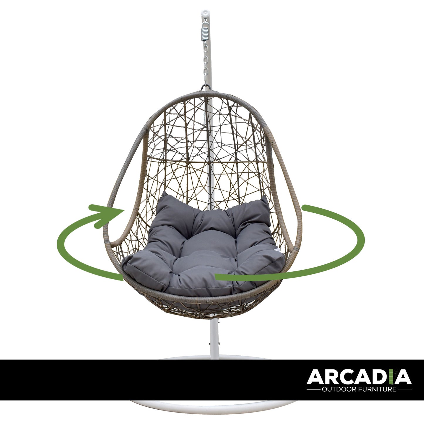 Arcadia Furniture Rocking Egg Chair Swing Lounge Hammock Pod Wicker Curved - Oatmeal and Grey - TRENDZ