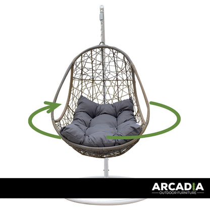 Arcadia Furniture Rocking Egg Chair Swing Lounge Hammock Pod Wicker Curved - Oatmeal and Grey - TRENDZ