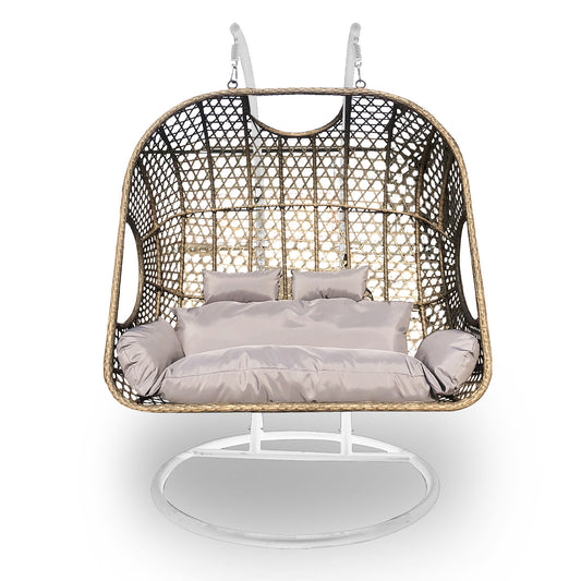 Arcadia Furniture 2 Seater Rocking Egg Chair Outdoor Wicker Rattan Patio Garden - Brown and Grey - TRENDZ