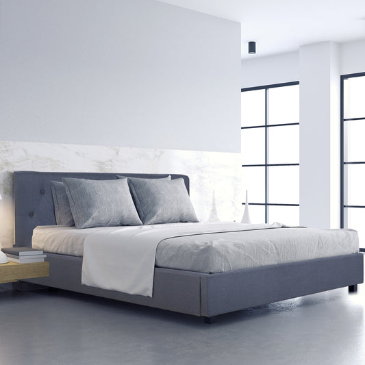 Milano Capri Luxury Gas Lift Bed Frame Base And Headboard With Storage - King - Charcoal - TRENDZ