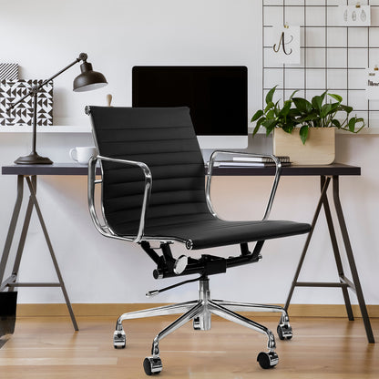 Milano Home Office Computer Chair PU Leather Adjustable Seat Mid Back Black - TRENDZ