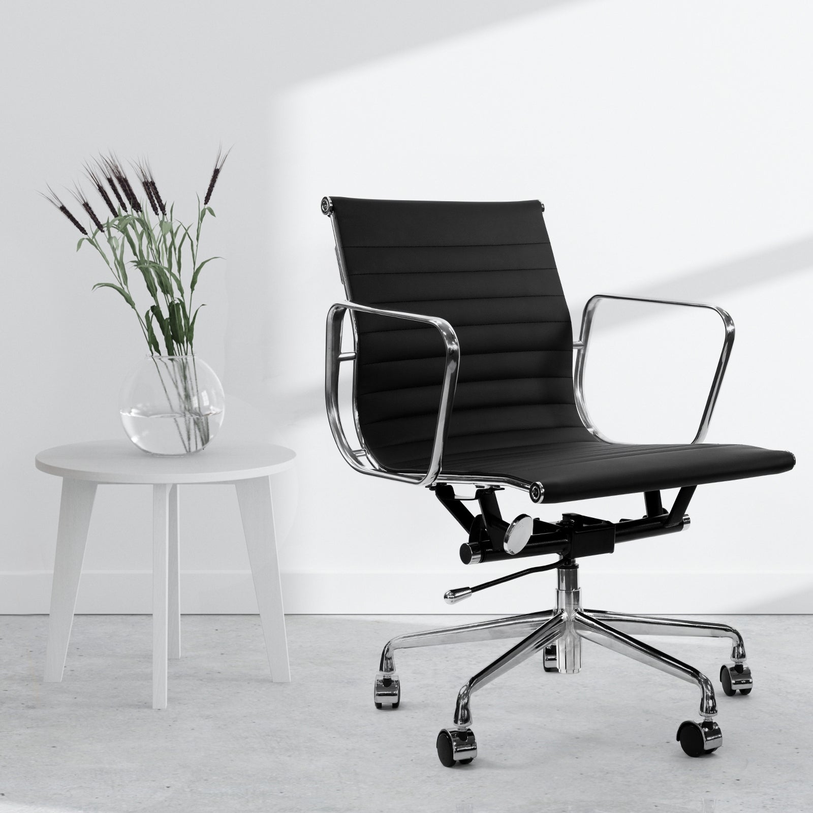 Milano Home Office Computer Chair PU Leather Adjustable Seat Mid Back Black - TRENDZ