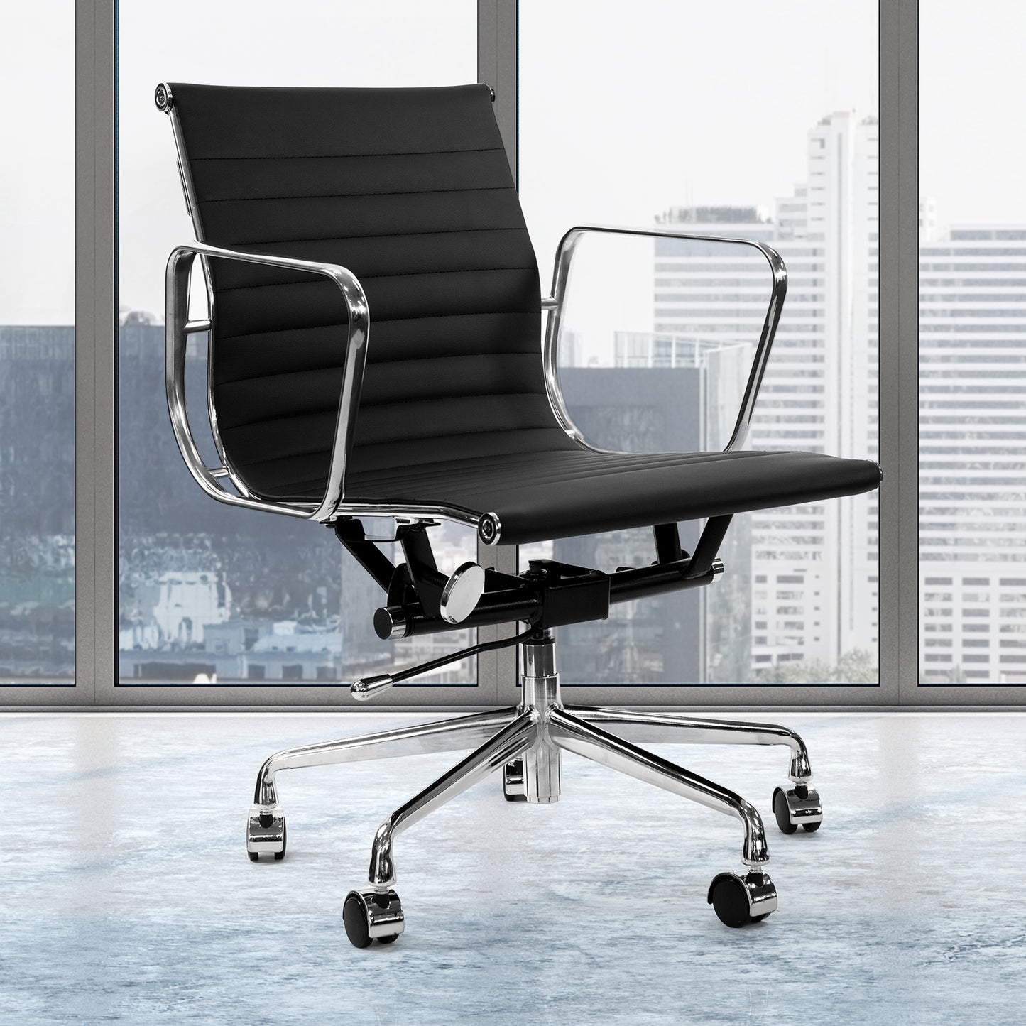 Milano Home Office Computer Chair PU Leather Adjustable Seat Mid Back Black - TRENDZ