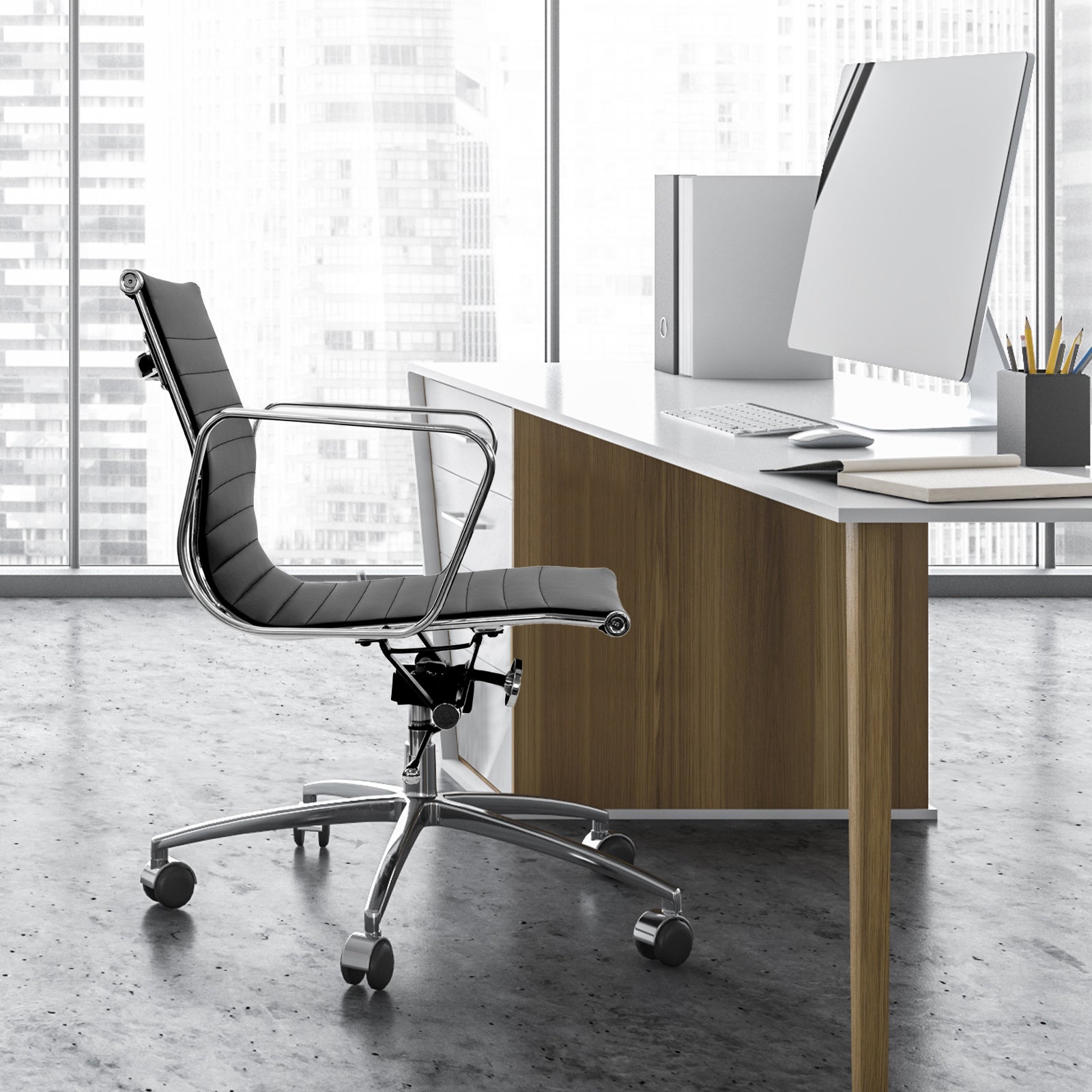 Milano Home Office Computer Chair PU Leather Adjustable Seat Mid Back Black - TRENDZ