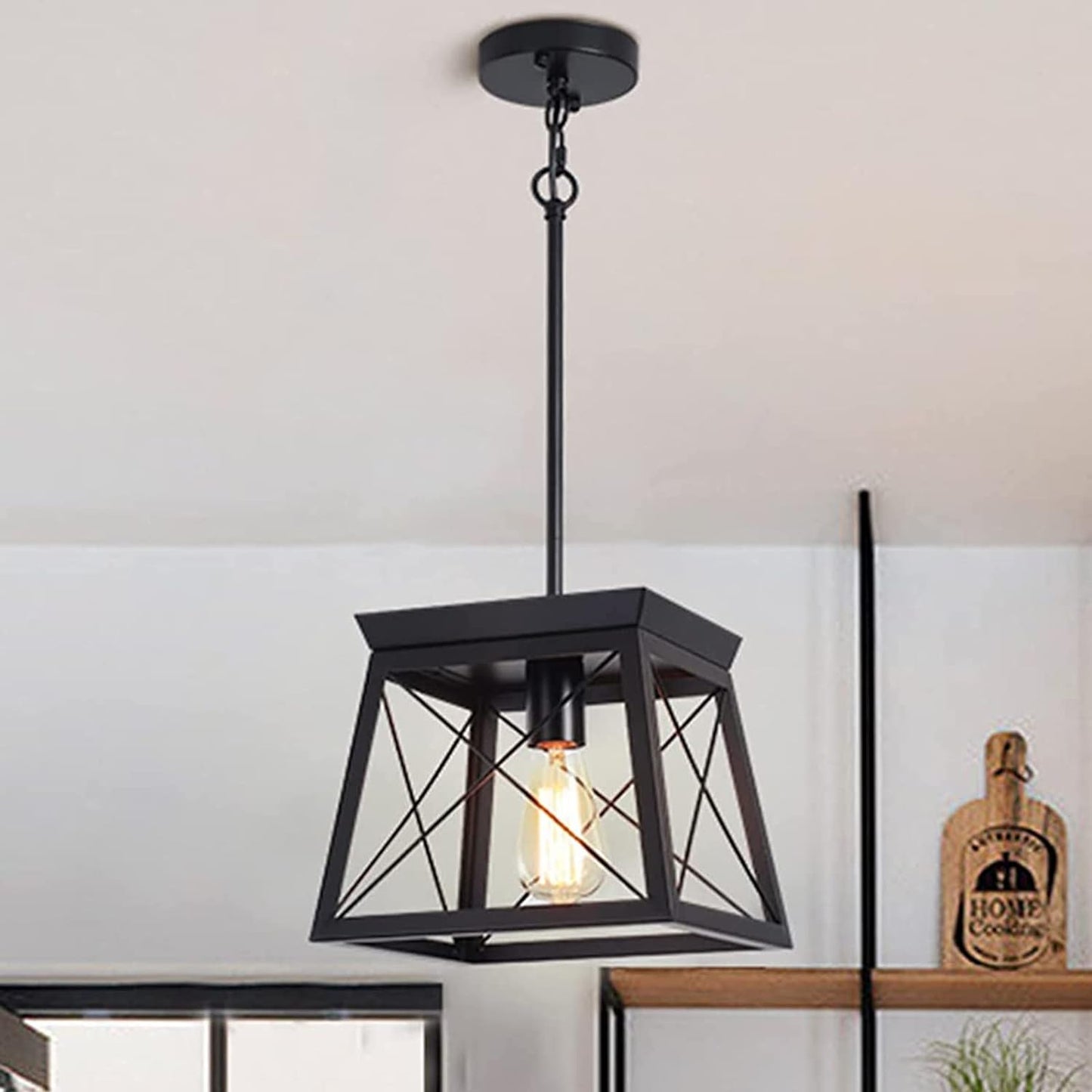 Farmhouse Rustic Lantern Pendant Light – Black Chandelier