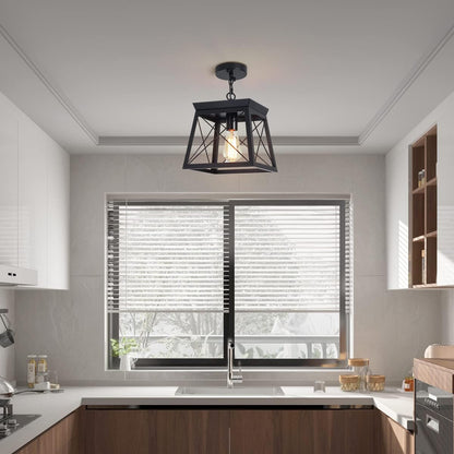 Farmhouse Rustic Lantern Pendant Light – Black Chandelier