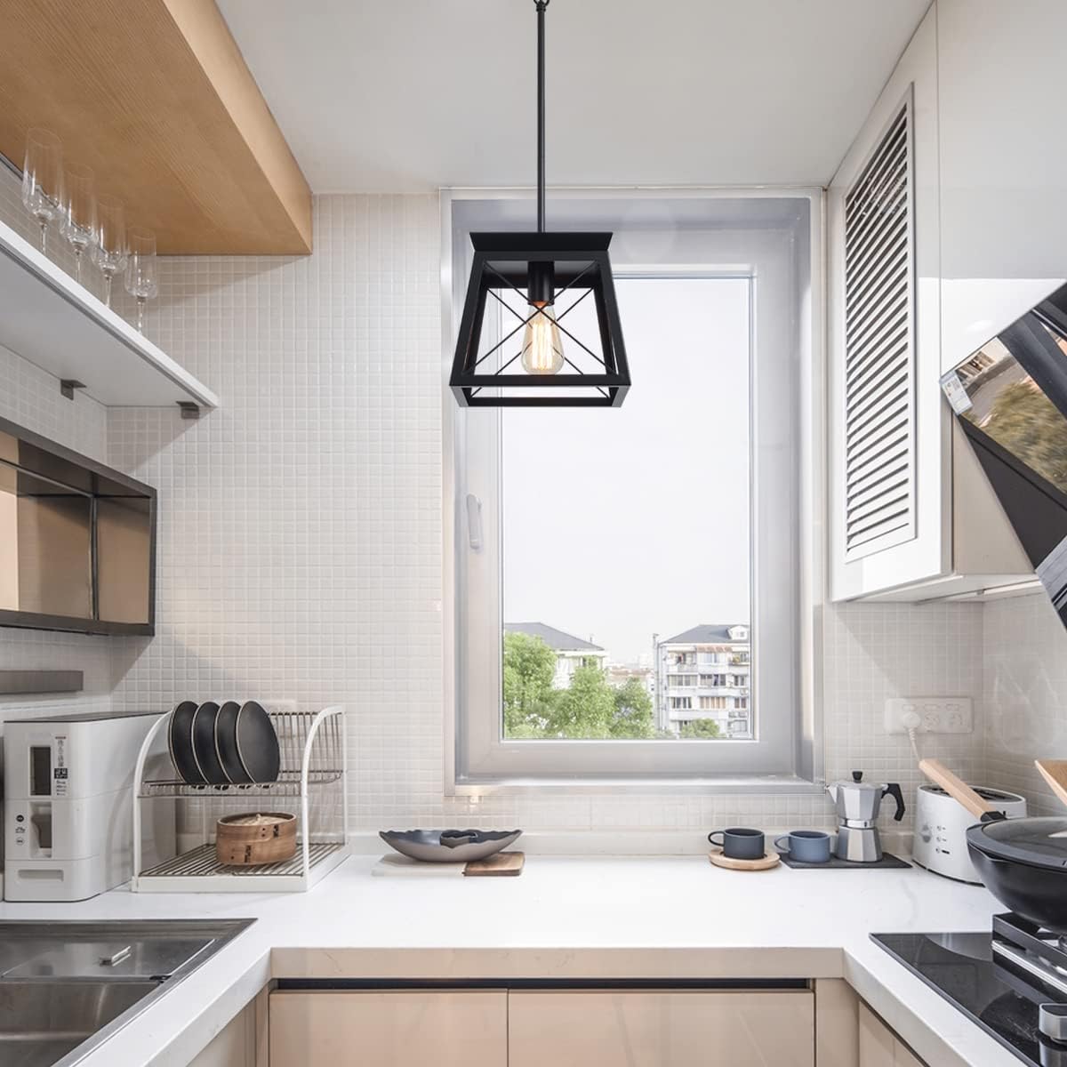 Farmhouse Rustic Lantern Pendant Light – Black Chandelier