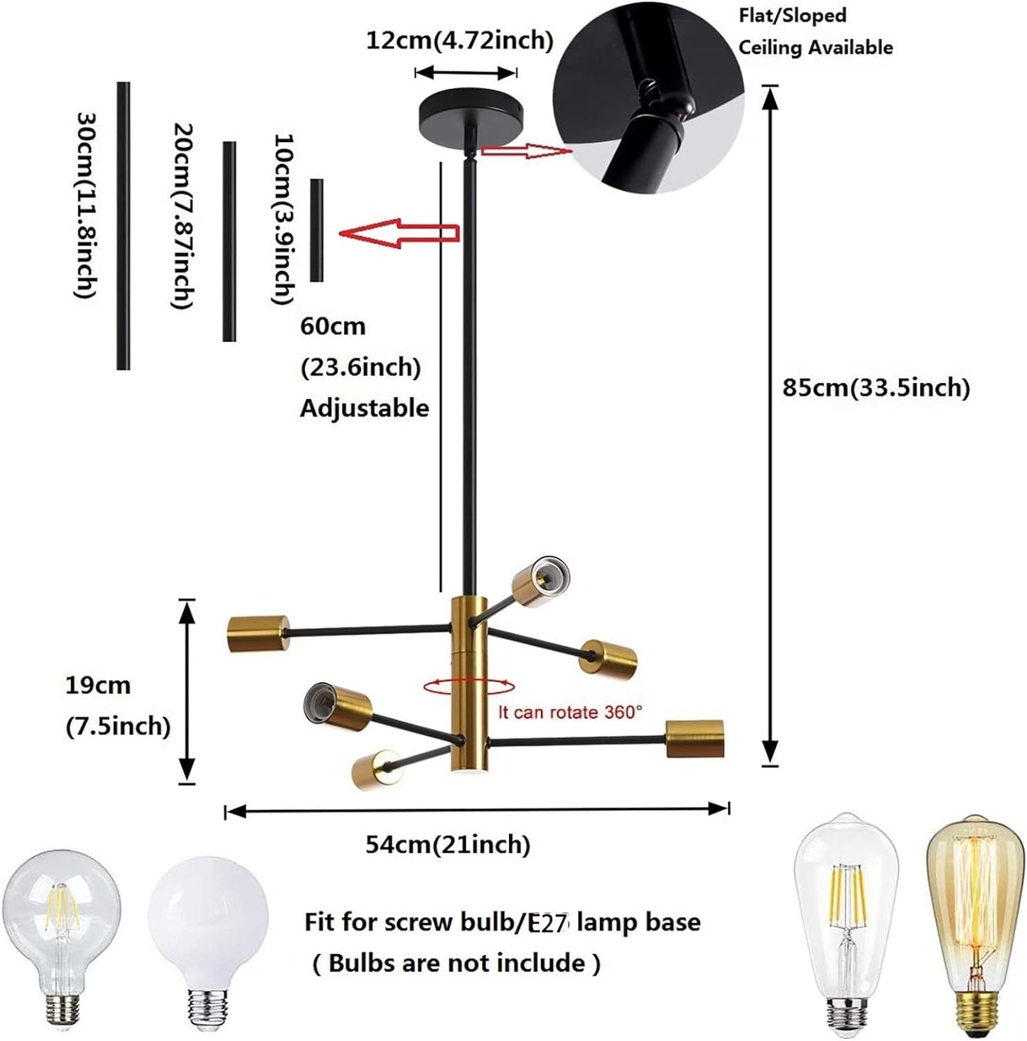 Mid Century Modern 6-Light Sputnik Chandelier – Black & Gold