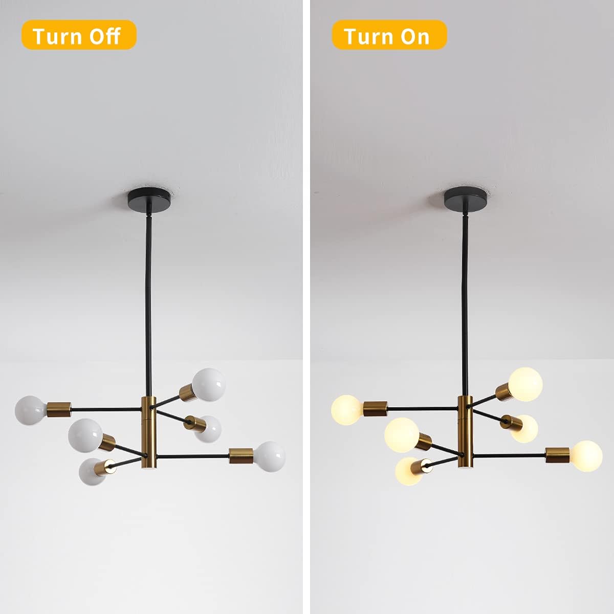 Mid Century Modern 6-Light Sputnik Chandelier – Black & Gold