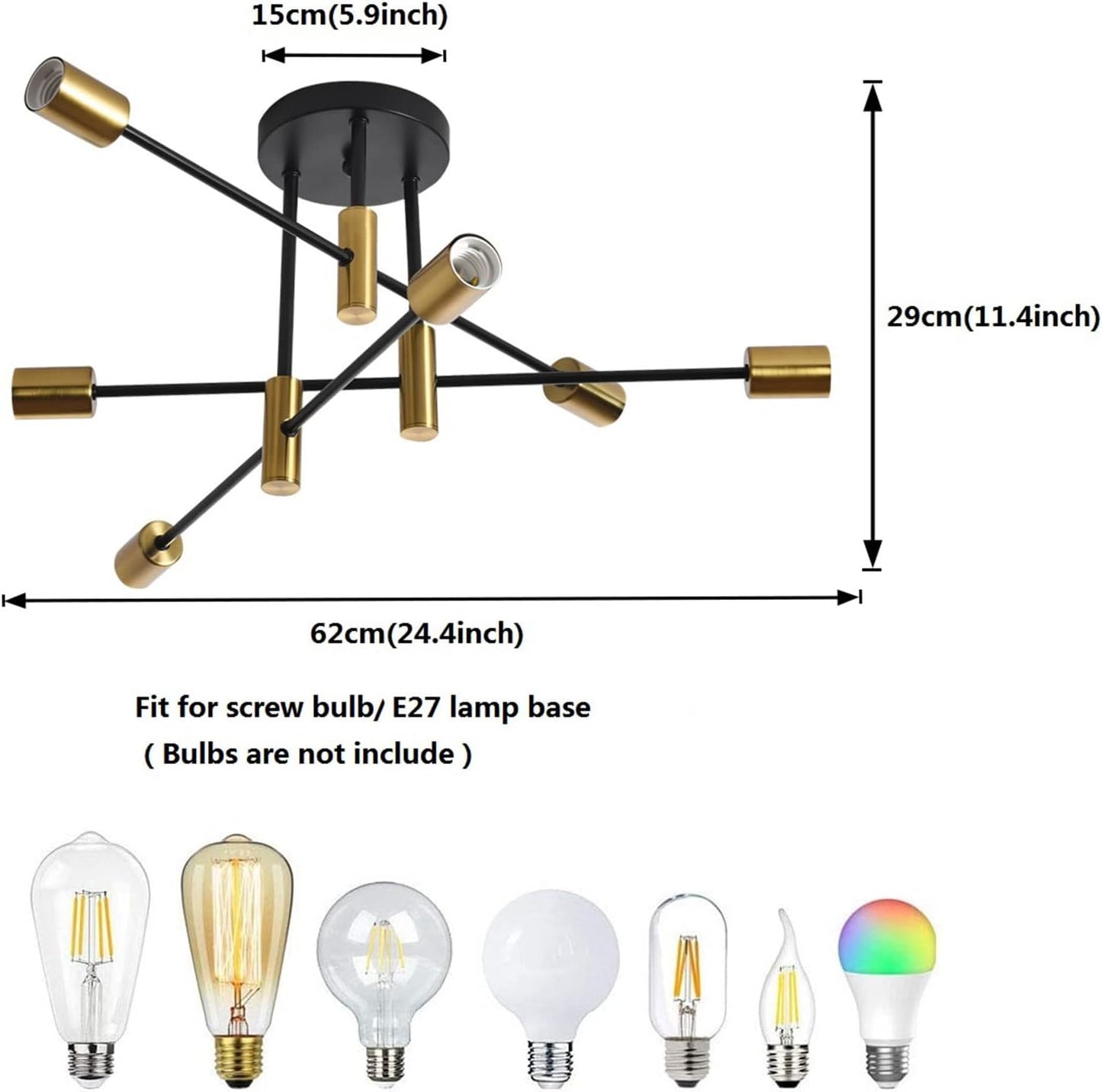 Mid Century Modern 6-Light Sputnik Chandelier – Black & Gold