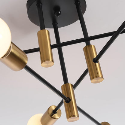 Mid Century Modern 6-Light Sputnik Chandelier – Black & Gold